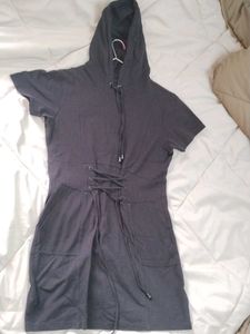 Black Hoodie Dress with Corset Detail
