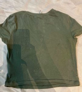 Olive Green Basic crop T-Shirt