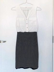 white w/ navy blue stripe pencil skirt Dress