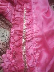 Stunning Pink Saree with Ruffled Border
