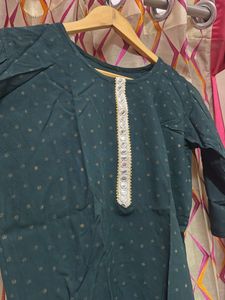 Elegant Teal Kurta with Gold Dots