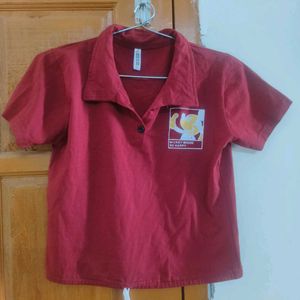 Red Mickey Mouse Graphic Polo T-Shirt