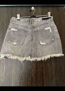 Grey Distressed Denim Skirt