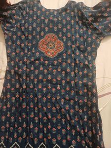 Blue Printed Kurta with Mirror Work Salwar suit