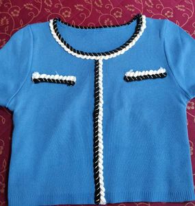 Blue Trimmed Short Sleeve koreanTop