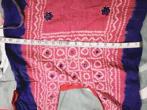 Pink Bandhani Print Kurta only  with Blue Border