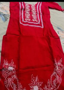 Elegant pink Kurta with White Embroidery