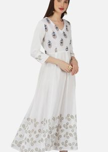 Elegant White Kurta Set with Blue Prints