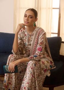 Champagne Gold Printed Crepe Silk Sharara Set