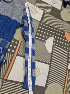 Blue &amp; Grey Knit Cardigan with Floral Detail