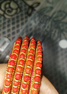 Red &amp; Gold Beaded Bangles
