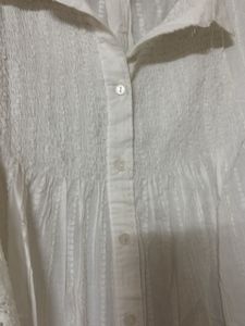 Elegant White Textured Button-Up Shirt cum Co-ord