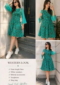 Stylish Teal Floral Print Dress