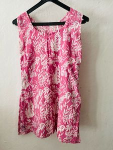 Flowy Pink Leaf Print Sleeveless Top