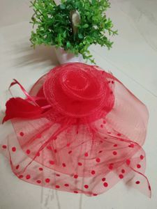 Combo Set Red Fascinator Hat &amp; LV Style Scarf