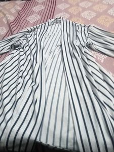 Women White With black Stripes Shrug.
