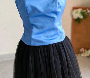 Chic Blue Corset &amp; Black Tulle Skirt Set