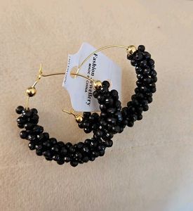 Black Beaded Hoop Earrings