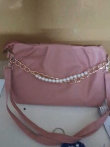 Chic Pink Handbag with Pearl Chain