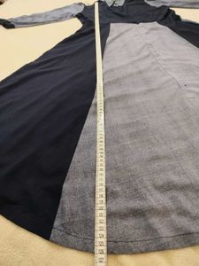 Elegant Navy Blue &amp; Grey Long Shirt Dress