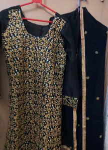 Elegant Black Kurta Set with Gold Embroidery