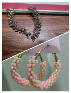 Elegant Leaf Design  and pink earring