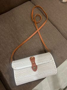 White Woven Clutch with Leather Strap