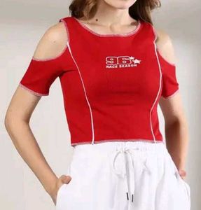 Red cold shoulder Cut-Out Crop Top tshirt