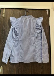 Blue Striped Ruffle Top