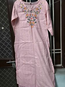 Embroidered Pink Striped Kurta