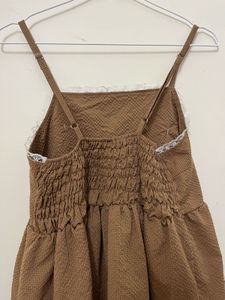 Cute Brown Textured Dress with Bows