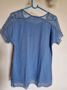Marks &amp; Spencer Blue T SHIRT w Crochet 36"