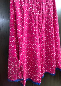 Vibrant Pink Ethnic Skirt with White Pattern