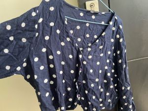 Navy Blue Polka Dot Top