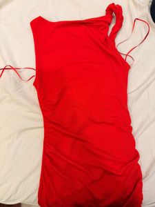 ZARA Red Ruched Bodycon Dress in size S- never wor