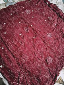 Maroon Embroidered Sari with Mirror Work