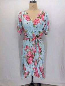 Light Blue Floral Wrap Dress