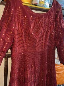 Elegant Maroon Embroidered Ethnic Gown with duppta