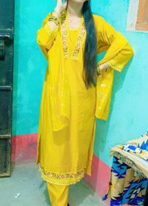 Vibrant Yellow Embroidered Kurta Set with Dupatta