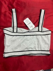 grey strap mock buttoned top