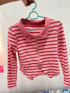Chic Striped Zip-Up Cropped Top