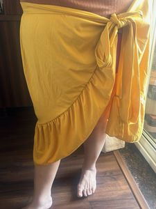 Elegant wrap around Mustard Yellow Ruffle skirt