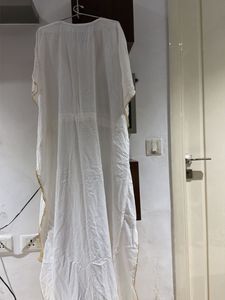 White Cotton Kurta with Gold Trim