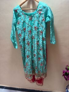 Beautifully Embroidered Teal Kurta Set
