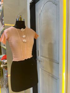 Cute Pink Ribbed Cropped Top