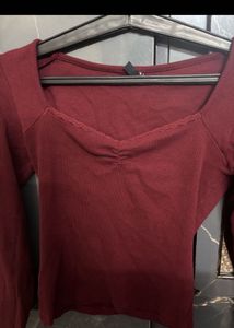 Maroon Ribbed Long Sleeve Top