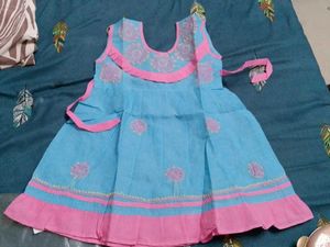 Chikankari Cute Blue &amp; Pink Baby Dress