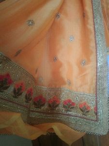 Vibrant Orange Saree with Embellishments