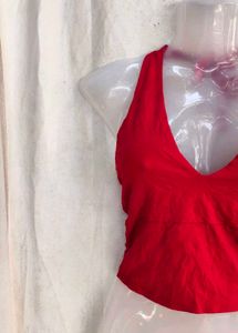 Red Halter Neck Crop Top