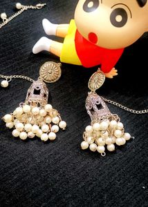 Oxidized Silver Bahubali Jhumka Earrings with Chai
